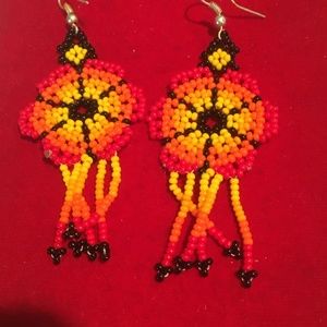 Orange flower beaded earrings